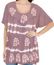 India Boutique Gauze Cover-Up Tunic Top One-Size Plus Free-Size Mauve Batik NWT