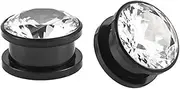 [Dsnyu] Stainless Steel Tunnels, Gauge Earrings Kit Body Piercing Plugs Round with Cubic Zirconia 2Pcs for Women Men