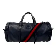 Gucci GG Logo Deep Blue Buffalo Leather Duffle Tote with Strap NWT