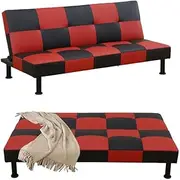 Eclatify Faux Leather Living Room Sofa Bed, 1Pack Black&Red Sleeper Convertible 2 in 1 Folding Couch with Metal Legs for Living Room, Bedroom, Apartment, Office