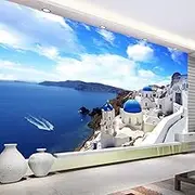Custom 3D Photo Wallpaper Mediterranean City Building Blue Sea Landscape Wall Mural Wallpapers for Living Room Bedroom Backdrop,250(W)×175(H)cm