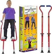 Geospace Adjustable Walkaroo Steel Wee Balance Stilts for Kids - Vert Lifters Indoor/Outdoor Play, Exercise, Steel Stilts for Kids- Up to 120 lbs, Height Adjustable Walking Stilts, Kids Stilts -RED