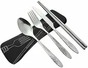 4 Pcs Cutlery Travel Knife Fork Portable Bag Stainless Steel Spoon Chopstick Set, Ideal for Camping & On-The-Go Meals