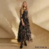 在飛比找momo購物網優惠-【MOMA】期間限定 - 幻境花園網紗印花洋裝(黑色)