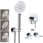 Chrome Round 3 Mode Hand Held Shower Head Holder Hose Connector Set Mixer Tap