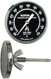 Tel-Tru Barbecue Grill Thermometer BQ225, 2 inch dial and 2.13 inch stem