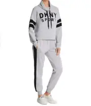 DKNY Womens Activewear Velour Logo Funnel Neck Sweatshirt Size X-Large