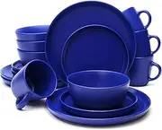 [MÜLLERHEIM] 903 Minimalist Collection 16-Piece Contemporary Ceramic Stoneware Dinnerware Sets for 4, Gentiana True Blue Plates and Bowls sets, Dinner Plates Set, Salad Dish Set, Bowls, Cup