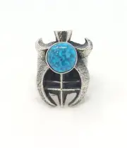 Kevin Yazzie Navajo Sterling Silver Tufa Cast Style Naja Ring Kingman Turquoise
