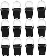 ifundom 12Sets Durable Plastic Nursery Pots with Humidity Dome Plant Starter Pots for Gardening Seedlings and Indoor Plants Water Drainage for Healthy Growth