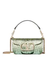 Valentino Garavani Loco Embroidered Small Shoulder Bag With Gradient-Effect in Green