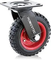 POWERTEC 8 Inch Caster Wheels, Heavy Duty Swivel Plate Casters with Rubber Knobby Tread for Workbench, Dolly, Cart, Trolley, Wagon and Chicken Coop, Large Rubber Castor Wheels, 1PK (17051V)