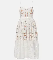[Self-Portrait] Self-Portrait Bow lace linen and cotton midi dress AU 6 white