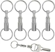 [Tenalleys] 4 Pack Quick Release Keychain Detachable Pull Apart Keychain Dual Pull Apart Key Chain(Silver), Silver