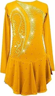 [Zagitova] Long Sleeve Figure Skating Dress for Girls Backless Ice Skating Dresses with Sparkling Rhinestones