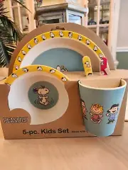 PEANUTS SNOOPY CHARLIE BROWN KIDS 5 PIECE PLACE SET PLATE BOWL CUP FORK SPOON