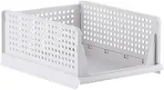 BDZBREN plastic Storage Boxes, Set of 4 Foldable Drawer Boxes, Stackable Wardrobe Organiser, Shelf Storage Box, Shelf Baskets, Wardrobe, Stacking Drawers, Storage Boxes, for Kitchen, Bedroom (White)