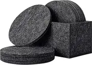 Urbanstrive Eco-Friendly 100% Biodegradable Coasters with Holder, Set of 10, Absorbent Felt Coasters for Drinks Bar Home, 4 Inch (Black Round)