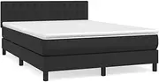 Box Spring Bed with Mattress Black 137x187 cm Double Size Faux Leather, Full Size Bed Frame with Adjustable Headboard and Medium-Hard Pocket Spring Mattress