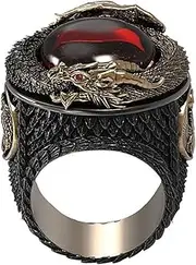 [MayiaHey] Punk Dragon Red Stone Ring for Men, Gothic Dragon Totem Ring Iced Out Dragon Animal Ring for mens