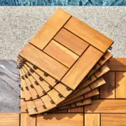 Interlocking Acacia Wood Deck Tiles Set of 10 Outdoor Flooring Slats