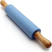 iGadgitz Home U6757 Non-Stick Silicone Rolling Pin with Wooden Handles for Baking, Pastry Dough Roller, Fondant, Pizza, etc. Blue, 30cm