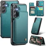 XIMAND for Samsung Galaxy S24 Wallet Case with RFID Blocking and 3 Credit Card Holder, Premium Durable Slim Leather Magnetic Clasp Kickstand Heavy Duty Shockproof Protective Cover.- Green