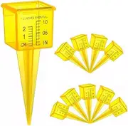 Rain Gauge Sprinkler 10Pcs Outdoor 1.6" Dia. Wide Mouth Rain Guage with Clear Scale, Reusable Bright Yellow Water Measuring Tool for Outdoor Lawn Yard-