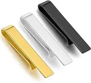 BPTRKOM Pack of 3 Men's Tie Clip Skinny Tie Clip, Classic Business Style Tie Clip, Thin Tie Clip Set (Gold + Silver + Black), 10.1 * 12.6, Stainless Steel, Irrelevant