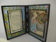 Religious Stained Double Glass Picture Frame, Colored Picture & Prayer