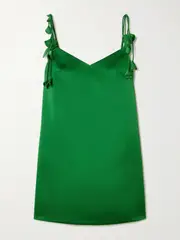 [Self-Portrait] Self-Portrait - Appliquéd Satin Mini Dress - Green - UK 8 UK 8 Green