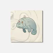 Cute Manatee Animal 4'' X 4'' Square Wooden Coaster