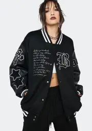 [BADEE] Black Velour Varsity Jacket