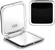 Compact 15X Magnifying Makeup Mirror for Travel, Small Pocket Mirror-Handheld, Foldable & Portable 2-Sided with 15X Magnifying and 1X Mirror for Purses - Square 3.3 x 3.3 inch (Black)