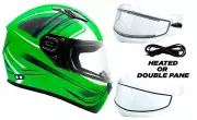 Adult Snowmobile Helmet Green Full Face Double Pane Shield or Heated DOT 3x 4x