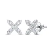 14k White Gold Round Diamond X Fashion Earrings 1/4 Cttw