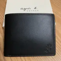 在飛比找蝦皮購物優惠-全新 agnes b 牛皮 黑色 蜥蜴 Logo 短夾 皮夾