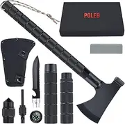 POLE9 Survival Axe 11-in-1 Multitool Axe - Outdoor Axe with 11 Functions of Camping Axe, Flint, Knife, Whetstone, Saw, Hammer and Many More - Optimal Survival Tool