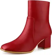 [Allegra K] Women's Square Toe Side Zip Block Heel Ankle Boots