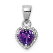 Sterling Silver Rhodium Amethyst Small Heart Pendant