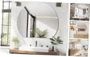 Half Moon Bathroom Mirror 32", Modern Frameless Wall Mirror, Hanging