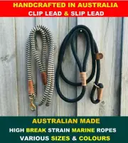 Dog Clip & Slip Lead Leash Collar Harness Round Soft Solid Rope OZ Handcrafted