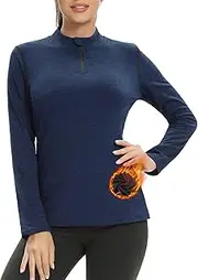 [WOWENY] Women's Fleece Running Shirt Fleece Jumper Long Sleeve 1/4 Zip Functional Shirt Thermal Breathable Sports Shirt Fitness Shirt Winter Warm