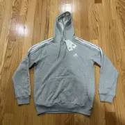 Adidas Essential Fleece Hoodie Men’s Gray Pullover Athletic Sweatshirt #474