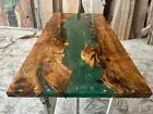Green Epoxy Table Top Handmade Resin Countertop Acacia Wood Luxury Farmhouse Dec