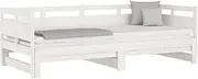 vidaXL Solid Wood Pine Pull-Out Day Bed Bedroom Living Room Guest Sleepover Occasional Sofa Bed Wooden Seat Overnight Daybed Couch Bed White