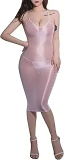 [HTRUIYATY] Women's Shiny Bodystocking Dress Nylon Glossy Bodystockings Sheer Backless Shoulder Strap Bodystocking