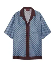 Regular fit printed silk twill shirt IT50,IT54 Burgundy and light blue