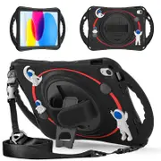 Catzon iPad Case Rugged Case with Handle Stand Shoulder Strap for iPad 10th 10.9 Inch 2022-Black