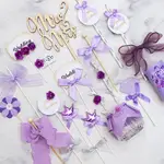 紫色浪漫小清新婚禮派對甜品臺蛋糕插牌裝飾布置貼紙紙杯圍邊